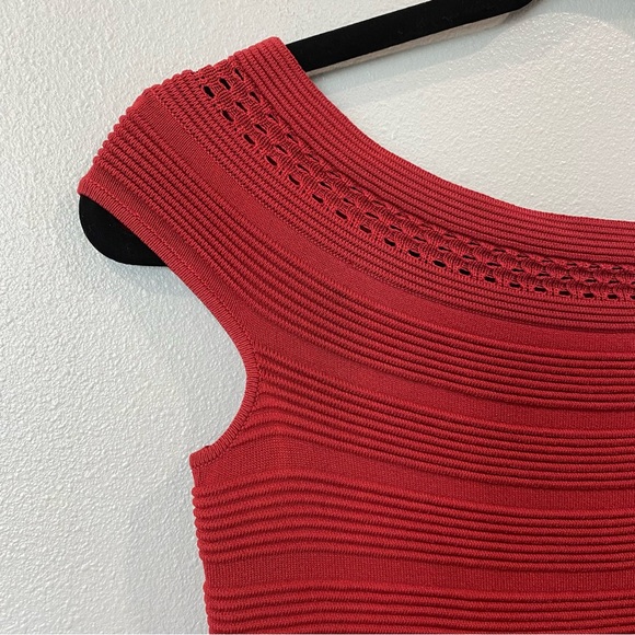 Sandro Off Shoulder Ribbed Fit and Flare Stretch Dress Red Size 2 - Picture 5 of 11